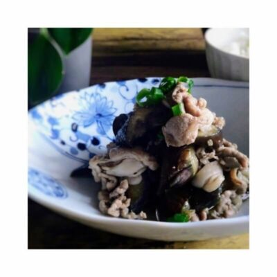 手作りめんつゆで作った豚肉となすの煮びたし